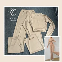 Juego de pantaloneta  y Blusa de manga Larga beige