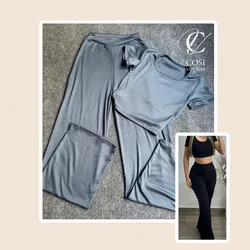 Juego de pantaloneta y blusa (cuello redondo) gris   