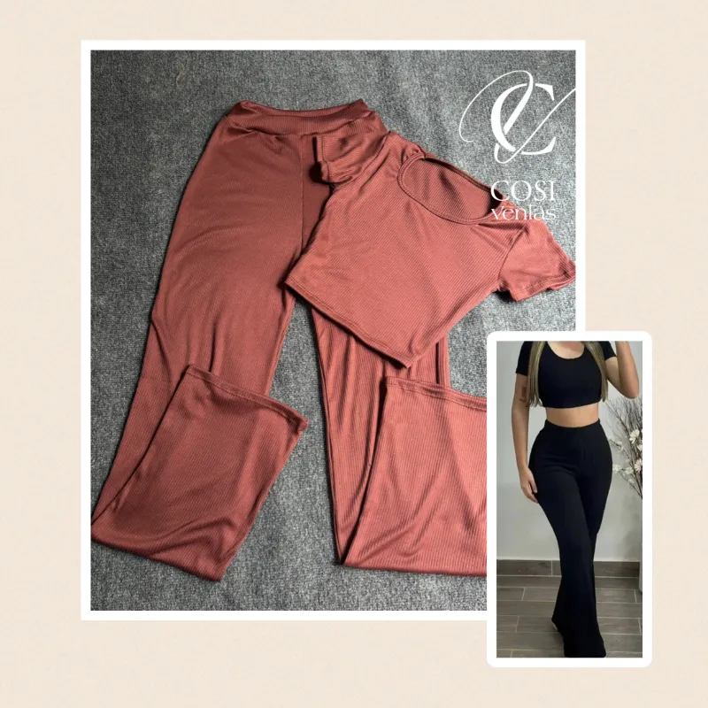 Juego de pantaloneta y blusa (cuello redondo) carmelita   