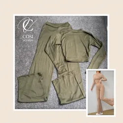 Juego de pantaloneta y blusa de manga larga (tela espagueti verde oscuro 