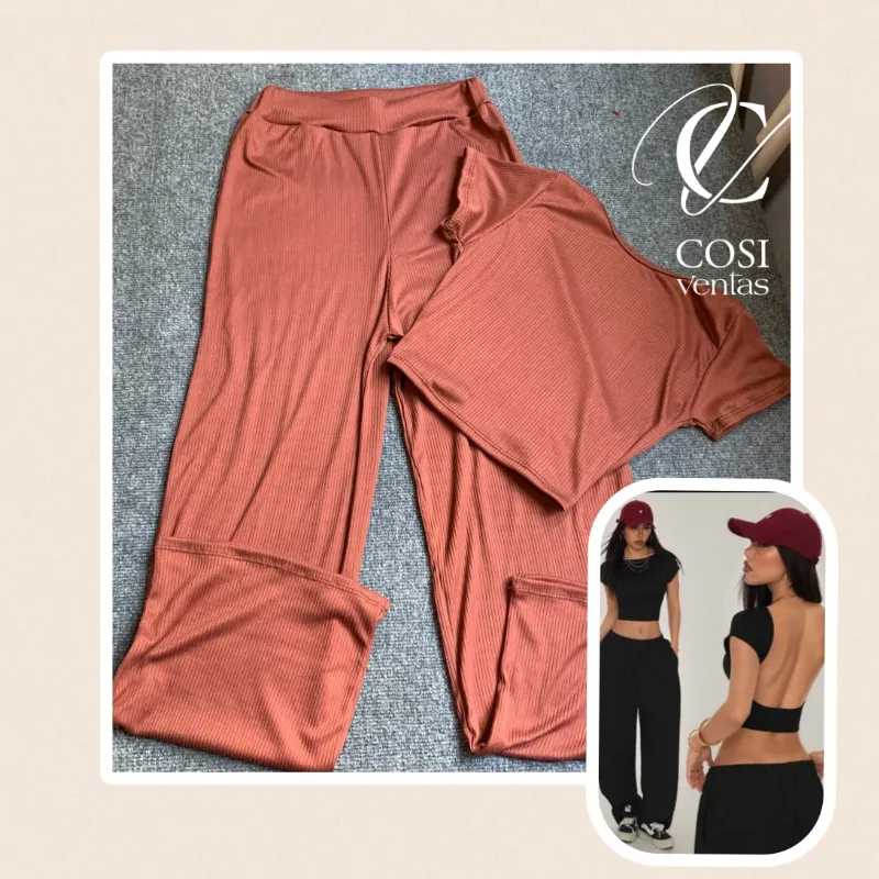 Juego de pantaloneta y blusa (espalda afuera) carmelita 🤎
