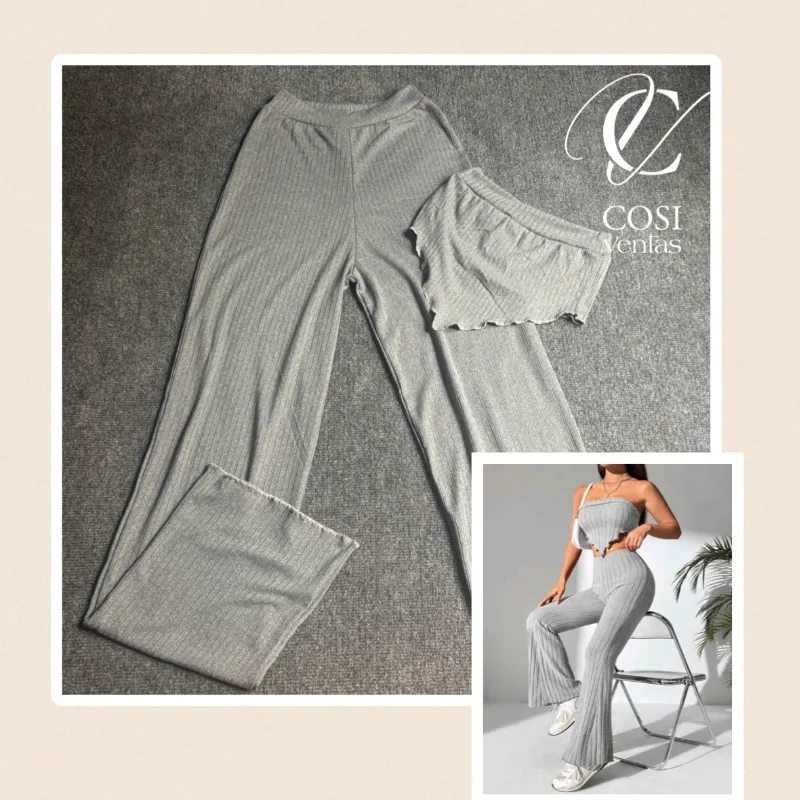 Juego de pantaloneta y top con vuelo 😍gris 