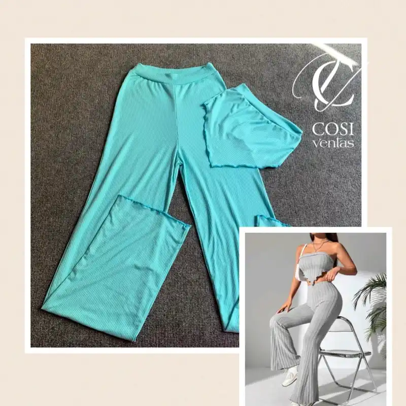 Juego de pantaloneta y top con vuelo 😍 Azul turquesa
