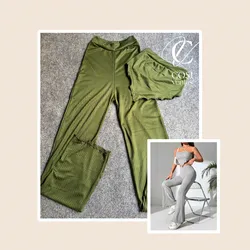 Juego de pantaloneta y top con vuelo 😍verde militar 