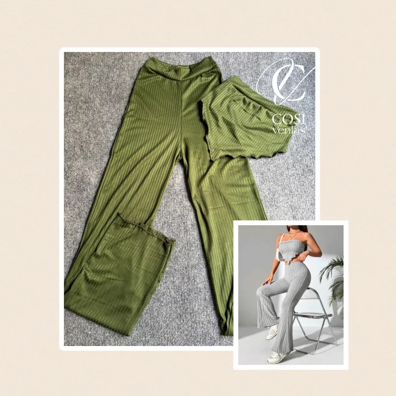 Juego de pantaloneta y top con vuelo 😍verde militar 