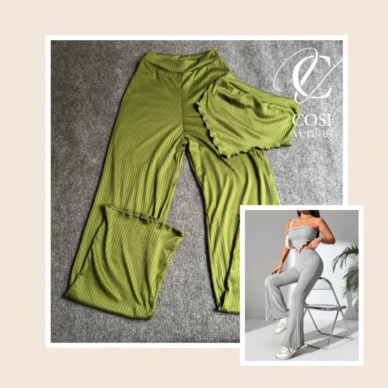 Juego de pantaloneta y top con vuelo 😍verde militar 