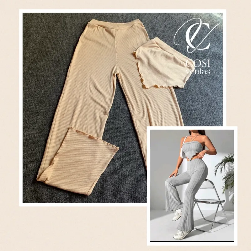 Juego de pantaloneta y top con vuelo 😍vainilla  