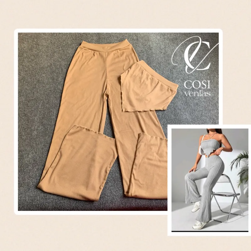Juego de pantaloneta y top con vuelo 😍beige oscuro 