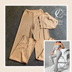 Juego de pantaloneta y top con vuelo 😍beige 