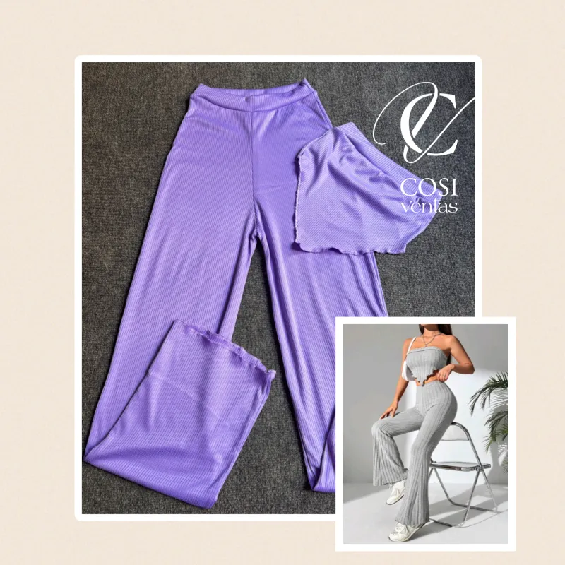 Juego de pantaloneta y top con vuelo 😍 morado
