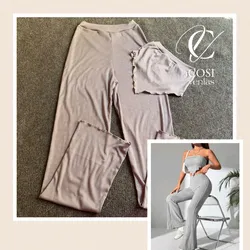 Juego de pantaloneta y top con vuelo 😍 Gris 