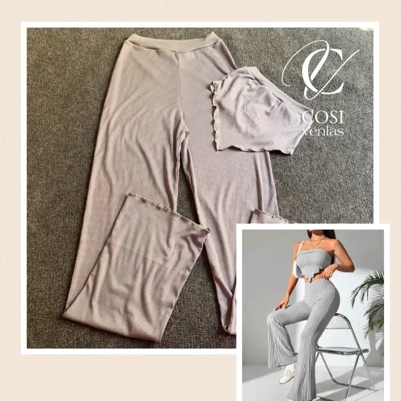 Juego de pantaloneta y top con vuelo 😍 Gris 