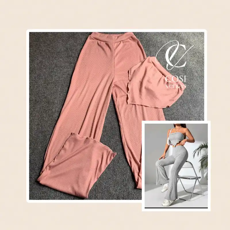 Juego de pantaloneta y top con vuelo 😍rosa palo 