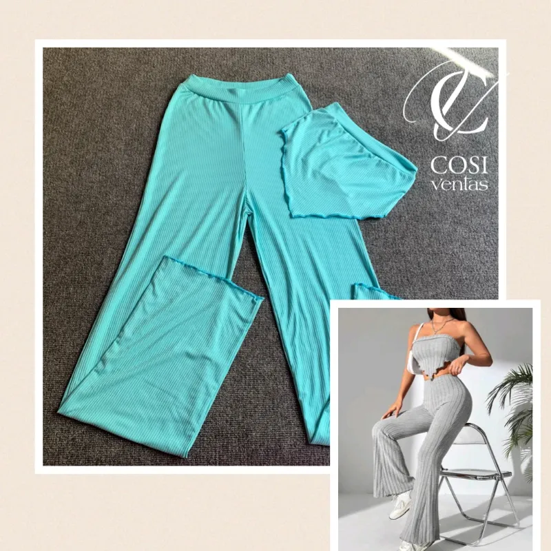 Juego de pantaloneta y top con vuelo 😍Turquesa 