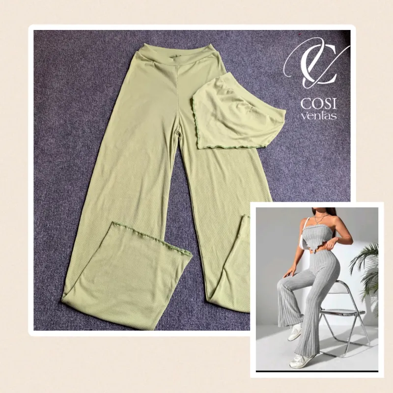Juego de pantaloneta y top con vuelo 😍 verde claro 