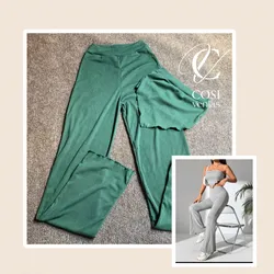 Juego de pantaloneta y top con vuelo verde esmeralda 