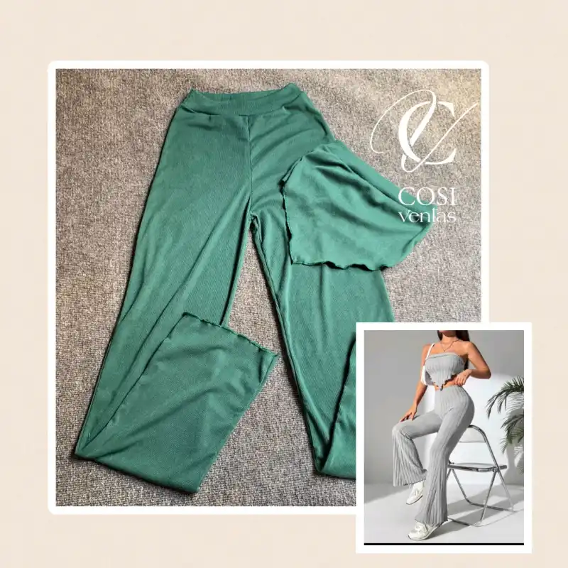 Juego de pantaloneta y top con vuelo verde esmeralda 