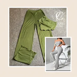 Juego de pantaloneta y top con vuelo verde olivo 