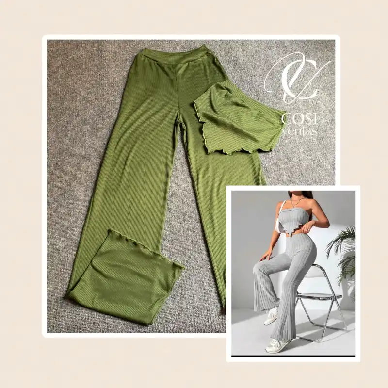 Juego de pantaloneta y top con vuelo verde olivo 