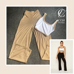 Juego de pantaloneta y top de tirantes en beige oscuro 