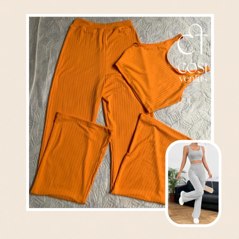 Juego de pantaloneta y top de tirantes en naranja 