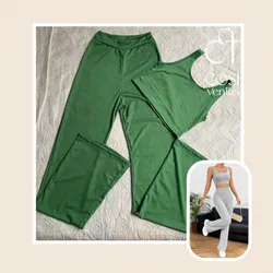 Juego de pantaloneta y top de tirantes en verde oscuro 