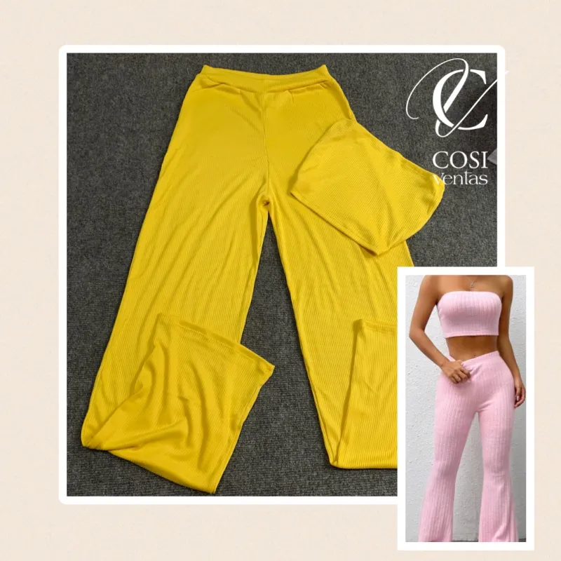 Juego de pantaloneta y top Strapless 💗 amarillo