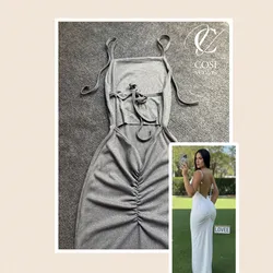 Vestido gris  (espagueti) de tirantes y espalda descubierta
