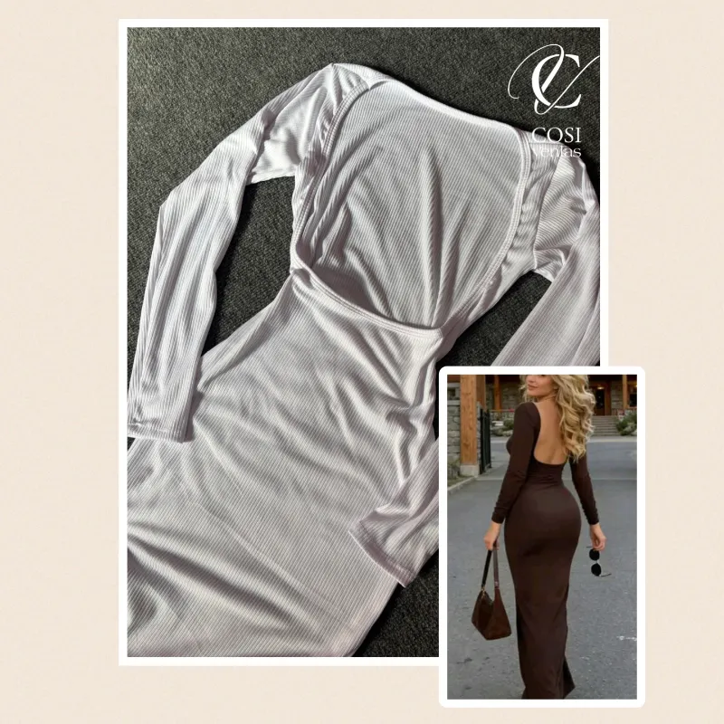 Vestido (blanco) de manga larga y espalda descubierta