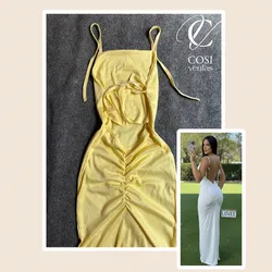 Vestido Butter yellow (espagueti) de tirantes y espalda descubierta