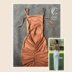 Vestido carmelita (algodón)de tirantes y espalda descubierta