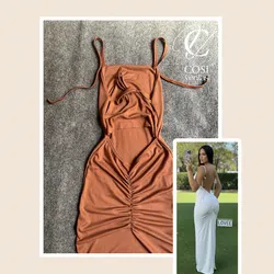 Vestido carmelita (algodón)de tirantes y espalda descubierta