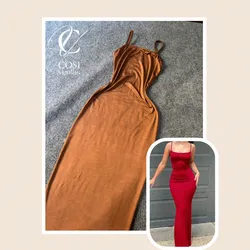 Vestido cerrado completo en carmelita (tela lisa)