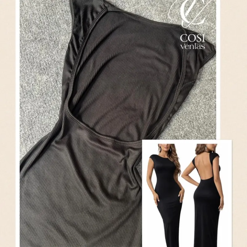 Vestido con abertura en la espalda (TELA ACANALADA) gris