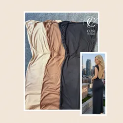 Vestido(tela espagueti)de manga corta  con abertura en la espalda