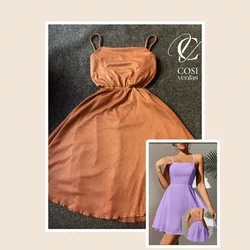 Vestido corto con espalda descubierta cruzada carmelita claro 🤎 