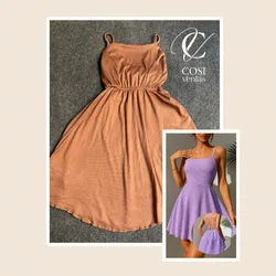 Vestido corto con espalda descubierta cruzada carmelita claro 🤎 