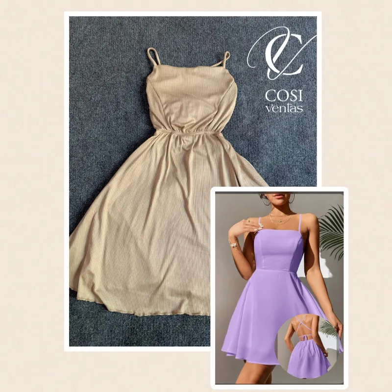 Vestido corto con espalda descubierta cruzada Beige 