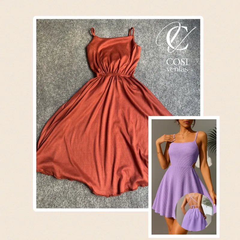 Vestido corto con espalda descubierta cruzada Carmelita oscuro 🤎