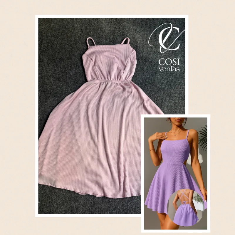 Vestido corto con espalda descubierta cruzada Rosa💗