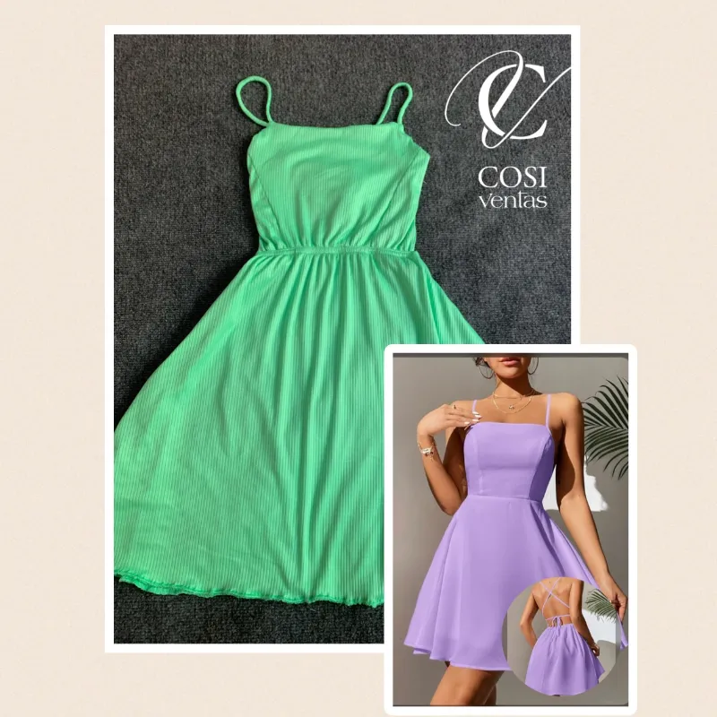 Vestido corto con espalda descubierta cruzada Verde menta 💚
