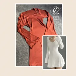 Vestido corto de manga larga carmelita oscuro 