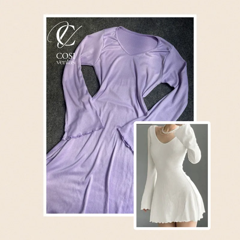 Vestido corto de manga larga lila 