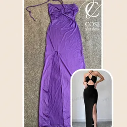 Vestido cruzado largo (tela de algodón) color morado 