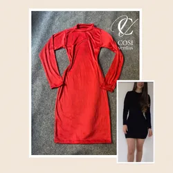 Vestido cuello alto de mangas largas rojo 