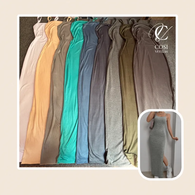 Vestido de tirantes largo abierto al lado) varios colores disponibles 