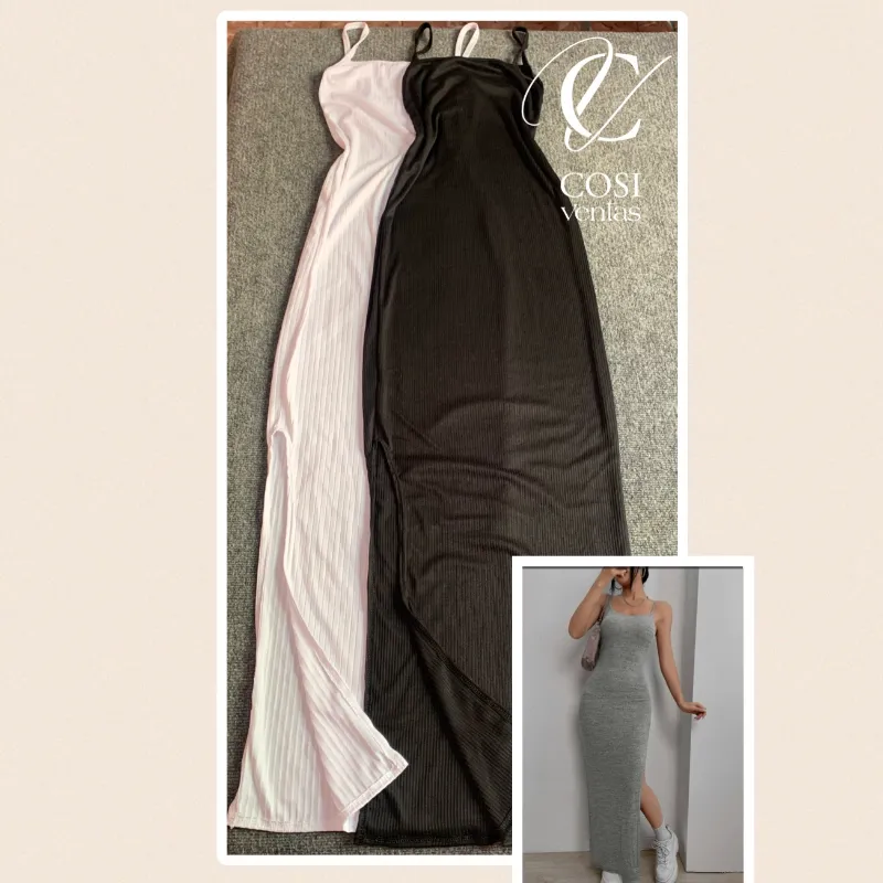 Vestido de tirantes largo abierto al lado) varios colores disponibles 