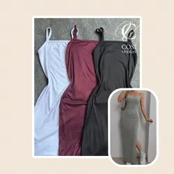 Vestido de tirantes largo abierto al lado) varios colores disponibles