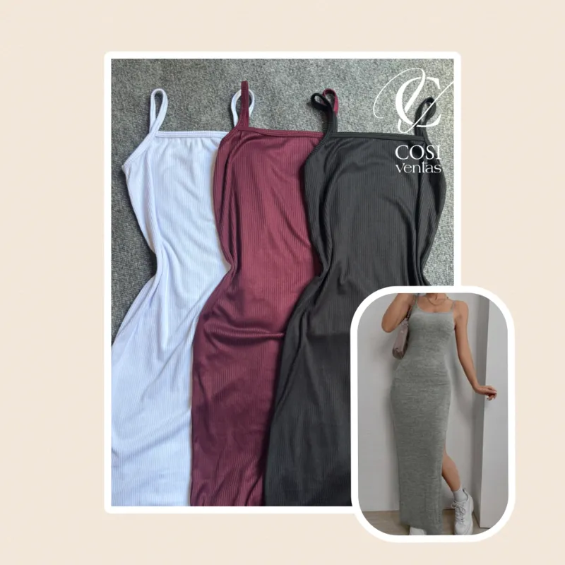 Vestido de tirantes largo abierto al lado) varios colores disponibles