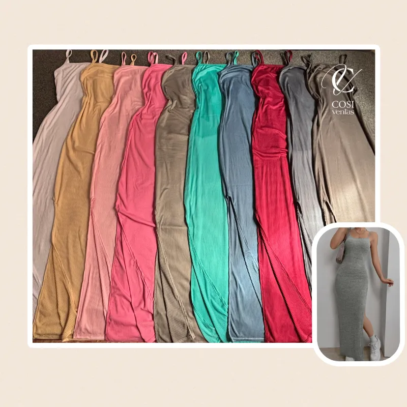 Vestido de tirantes largo abierto al lado) varios colores disponibles 